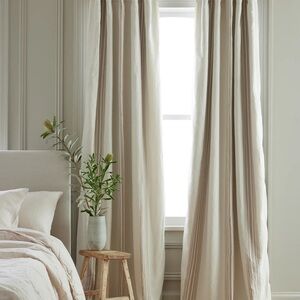 NWOT QUINCE Coastal Stripe Linen Room Darkening Curtain - 2 -48” 96”- Natural